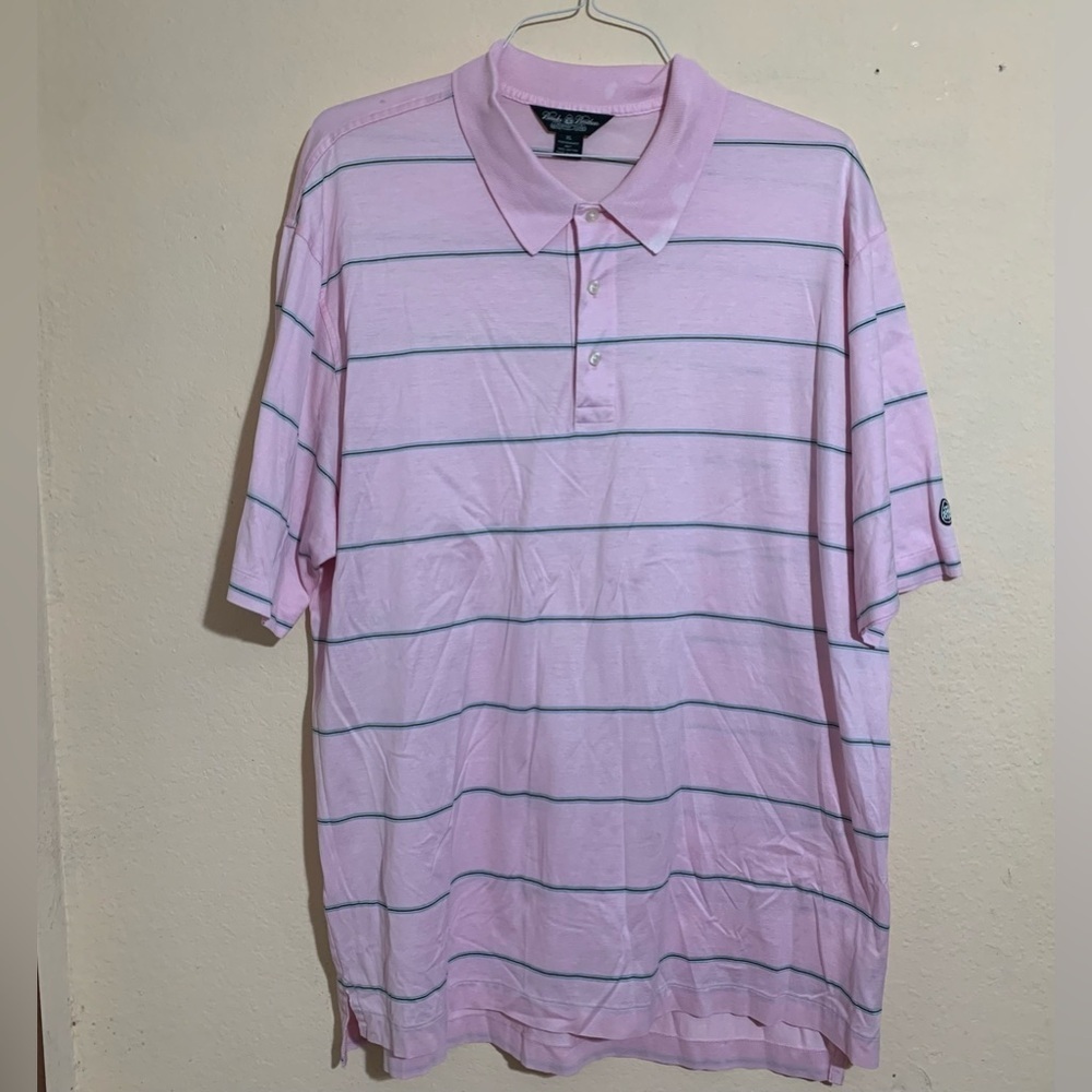 Brooks Brothers Polo T-Shirt Mens Striped Pink Short Sleeve Size XL